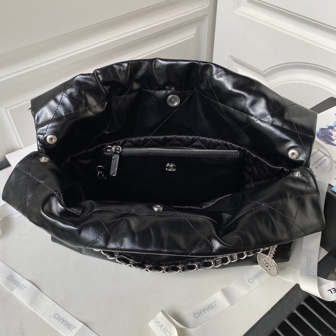 24C CC HOBO 22 BAG 45CM BLACK LAMBSKIN