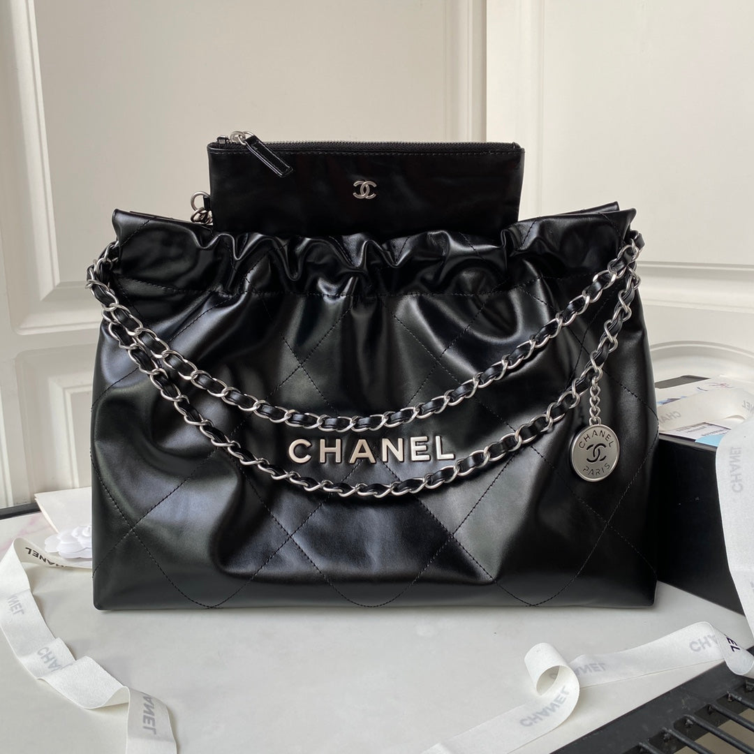 24C CC HOBO 22 BAG 45CM BLACK LAMBSKIN