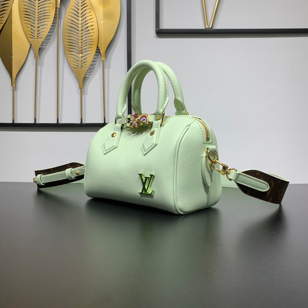 SPEEDY 18 EN CUIR DE VEAU VERT PASTEL ACIER DORÉ