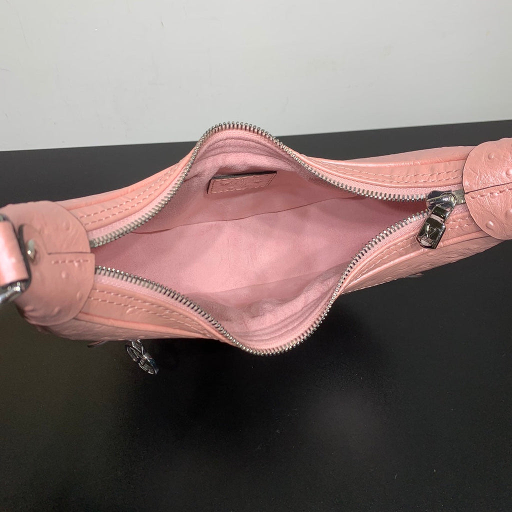 LOOP 23 EN CUIR D'AUTRUCHE ROSE PÊCHE QUINCAILLERIE ARGENTÉE
