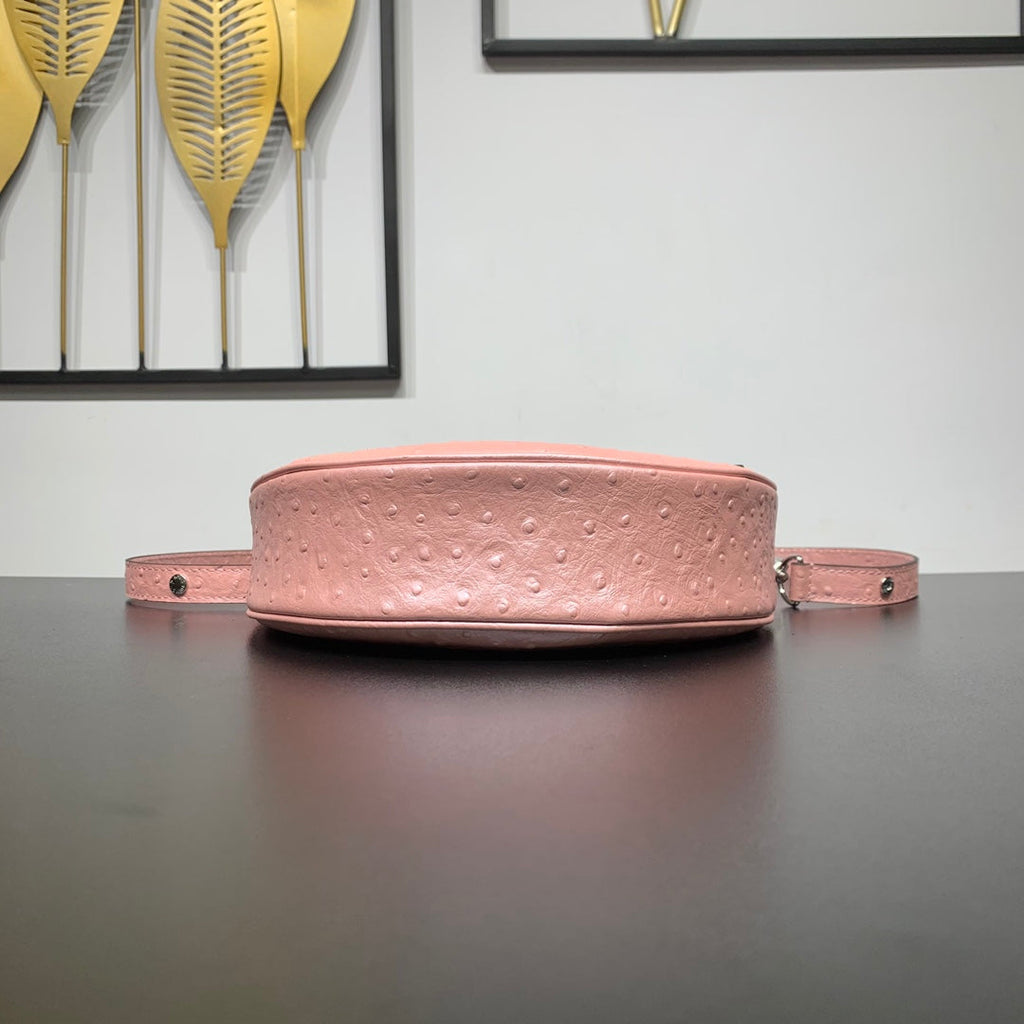 LOOP 23 EN CUIR D'AUTRUCHE ROSE PÊCHE QUINCAILLERIE ARGENTÉE