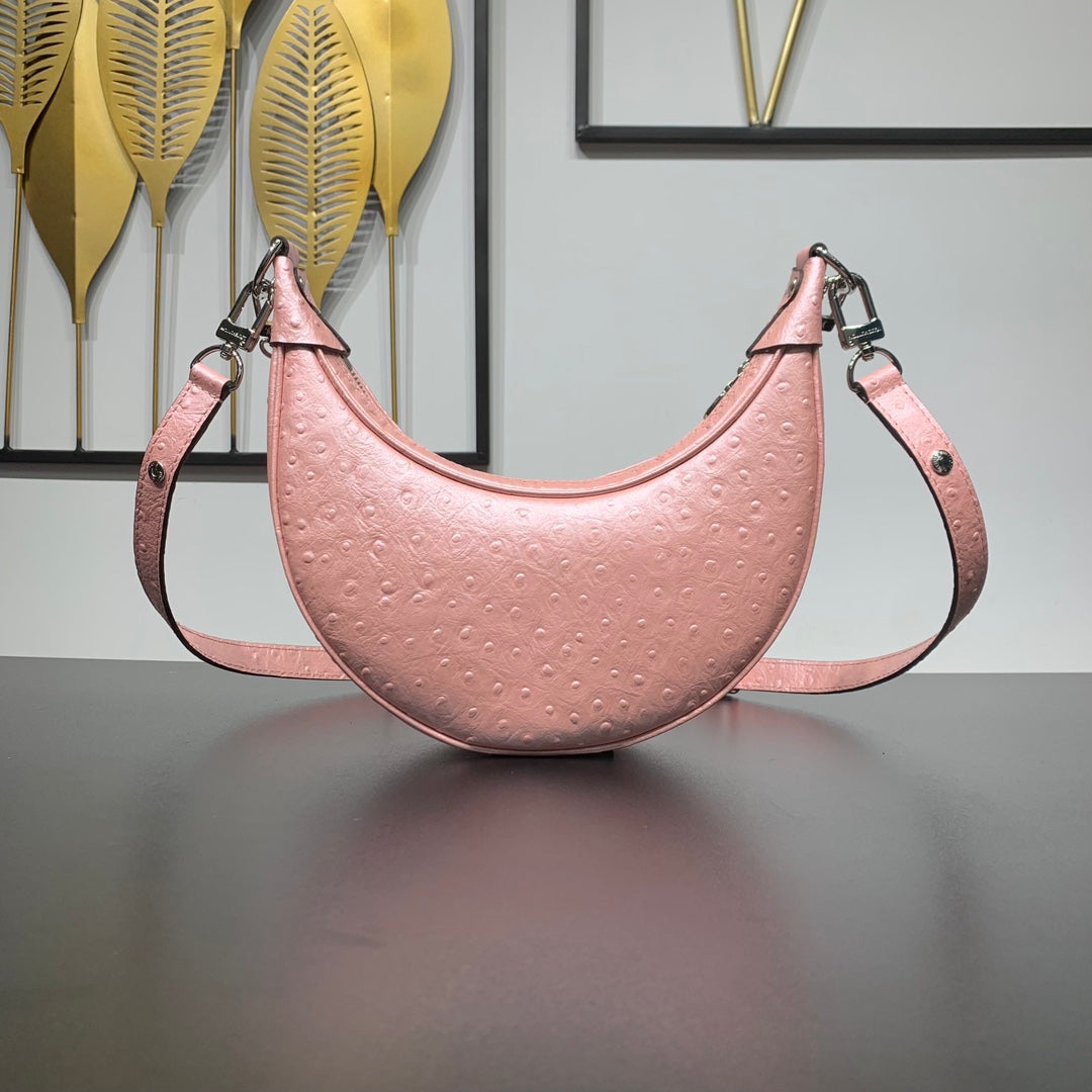 LOOP 23 EN CUIR D'AUTRUCHE ROSE PÊCHE QUINCAILLERIE ARGENTÉE
