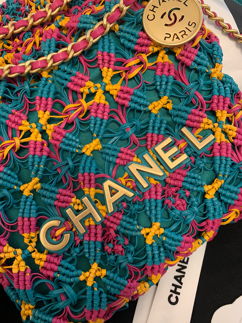 CC 22 HOBO 23CM CUIR DE VEAU MACRAMÉ MULTICOLORE QUINCAILLERIE DORÉ
