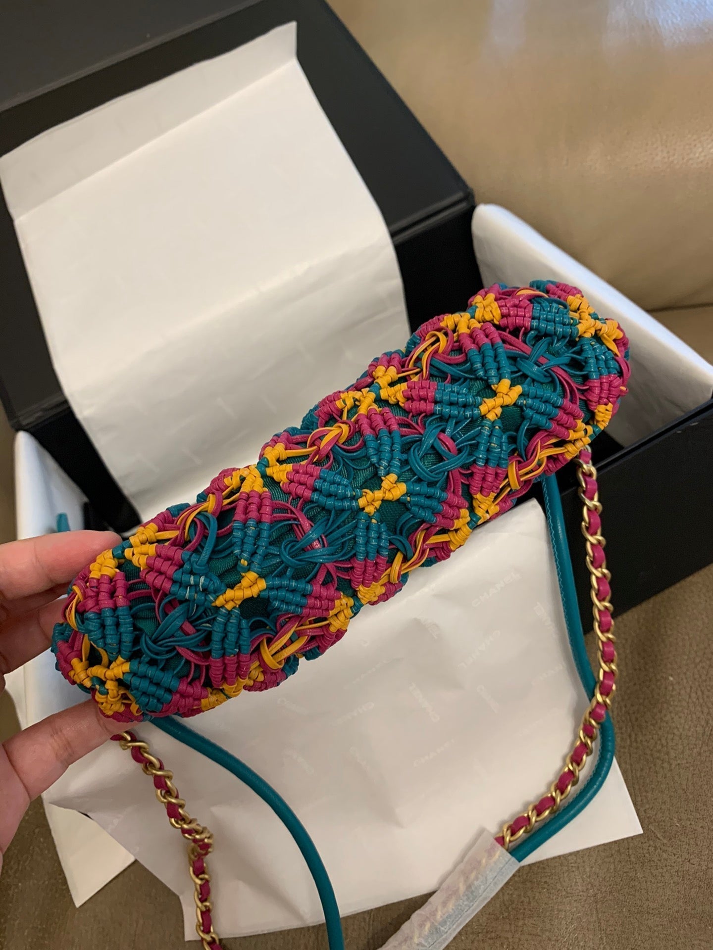 CC 22 HOBO 23CM MULTICOLOR MACRAME CALFSKIN GOLD HARDWARE