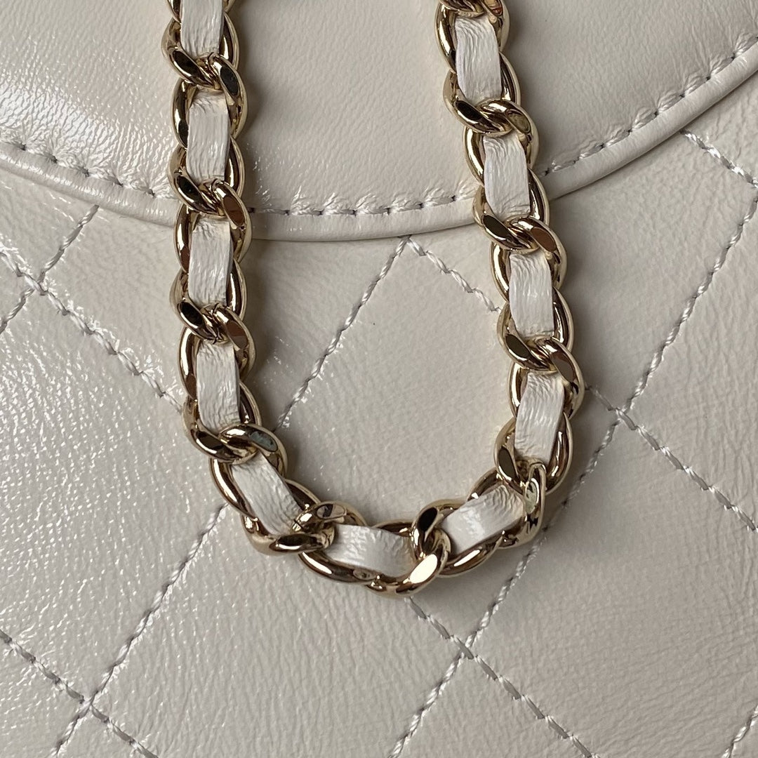 CC 24S31 NANO SHOPPING BAG 17.5CM CREAM LAMBSKIN GOLD HARDWARE
