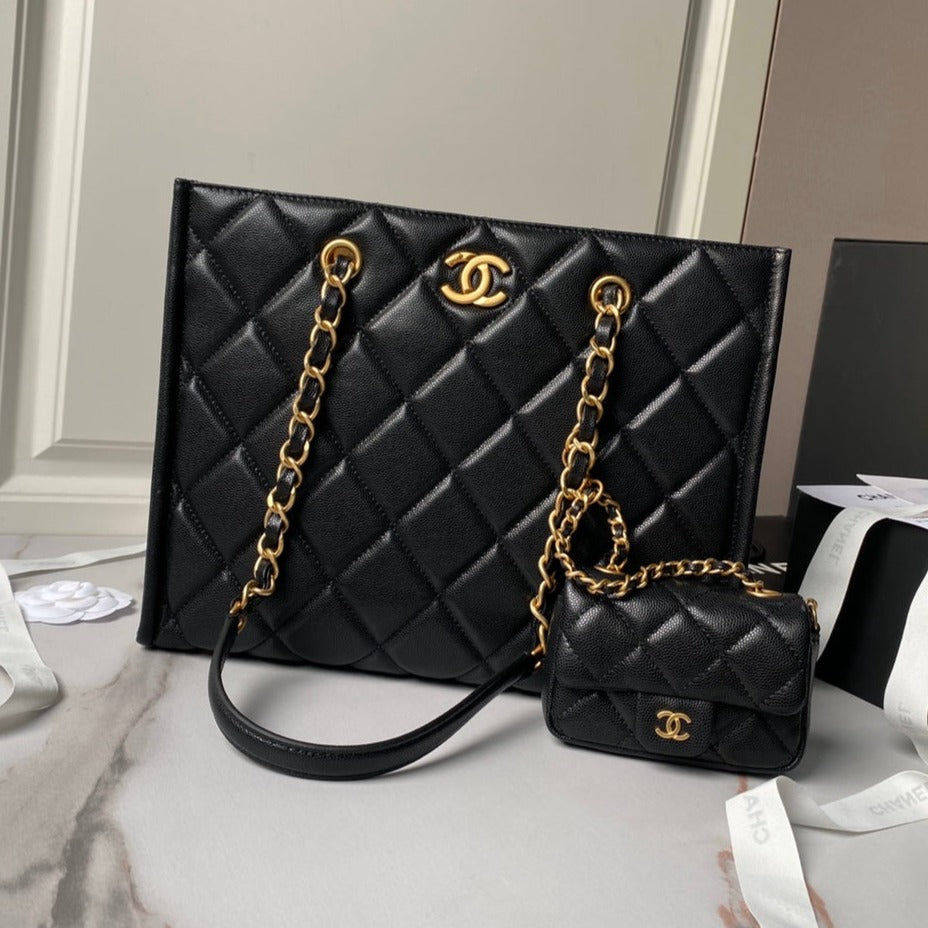24A SHOPPING BAG 30CM BLACK CAVIAR GOLD HARDWARE