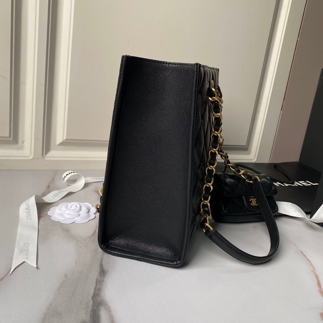 24A SHOPPING BAG 30CM BLACK CAVIAR GOLD HARDWARE
