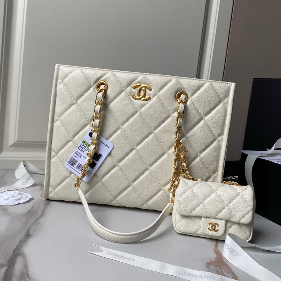 SAC CABAS 24A 30CM CRÈME CAVIAR QUINCAILLERIE OR