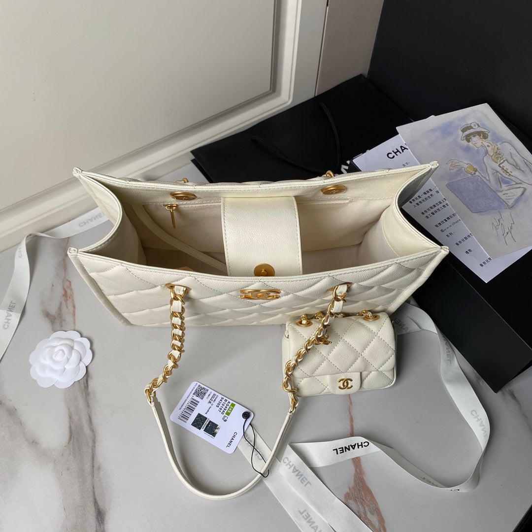 SAC CABAS 24A 30CM CRÈME CAVIAR QUINCAILLERIE OR