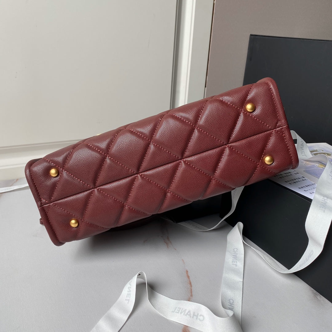 24A SHOPPING BAG 30CM BURGUNDY CAVIAR GOLD HARDWARE