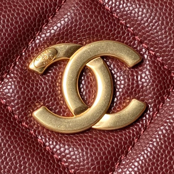 24A SHOPPING BAG 30CM BURGUNDY CAVIAR GOLD HARDWARE