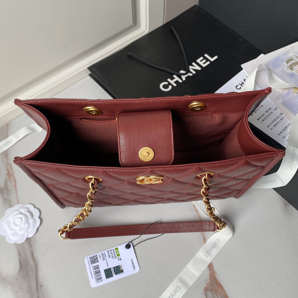 SAC CABAS 24A 30CM BORDEAUX CAVIAR QUINCAILLERIE OR