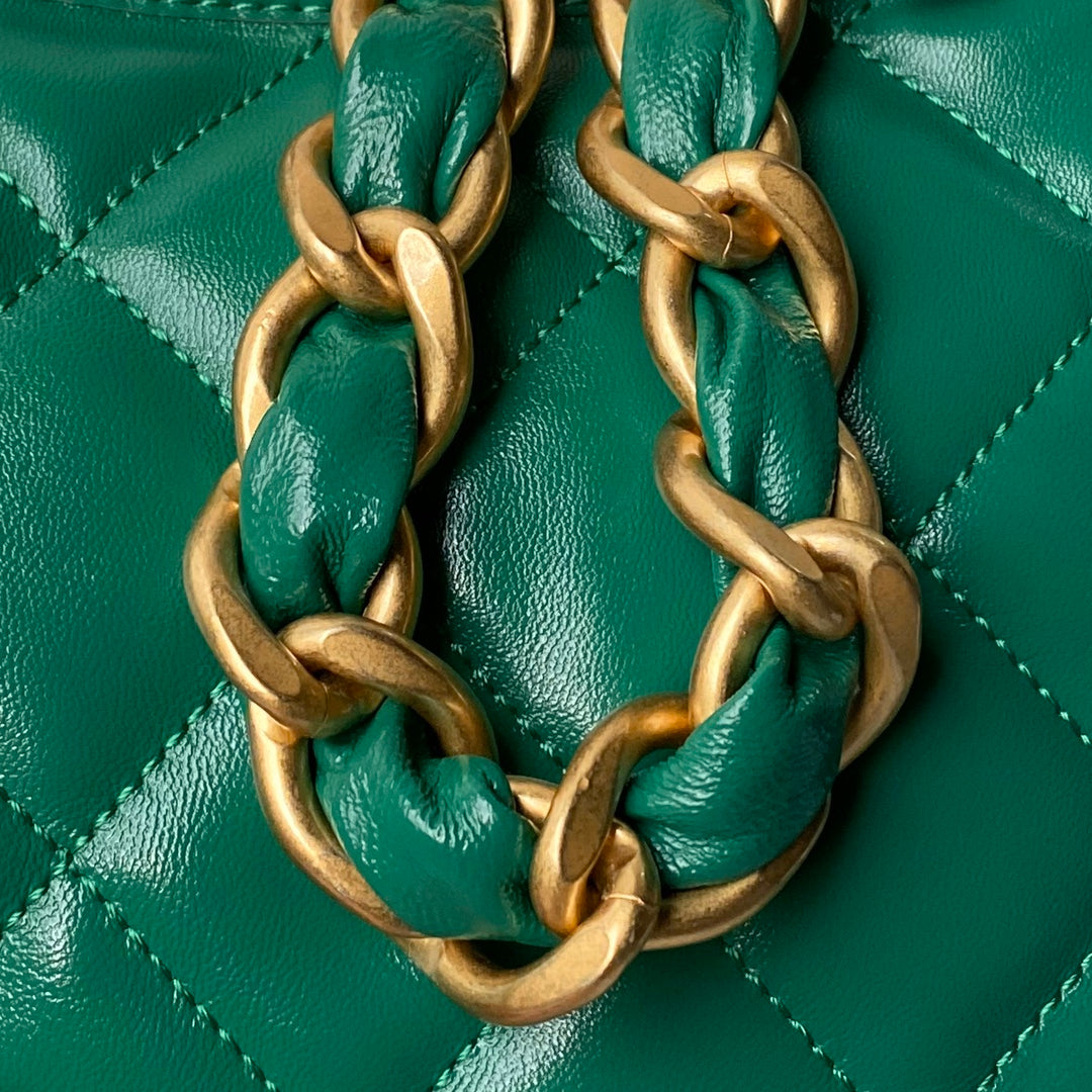 SAC HOBO 24A 23 CM EN CUIR DE VEAU VERT QUINCAILLERIE DORÉ