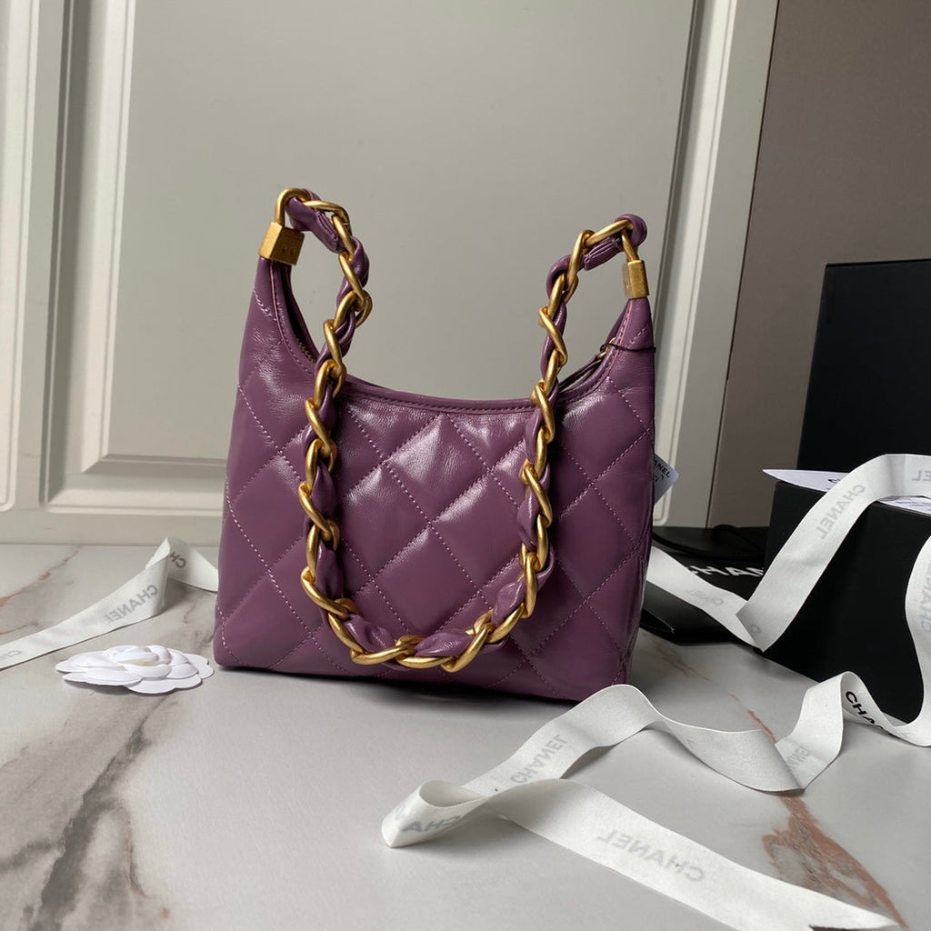 24A HOBO BAG 23CM VIOLET CALFSKIN GOLD HARDWARE