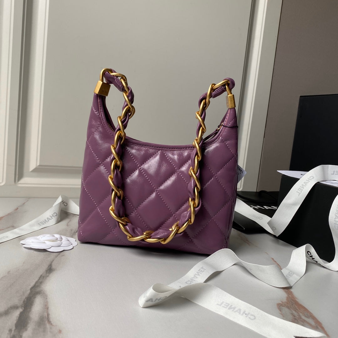 24A HOBO BAG 23CM VIOLET CALFSKIN GOLD HARDWARE