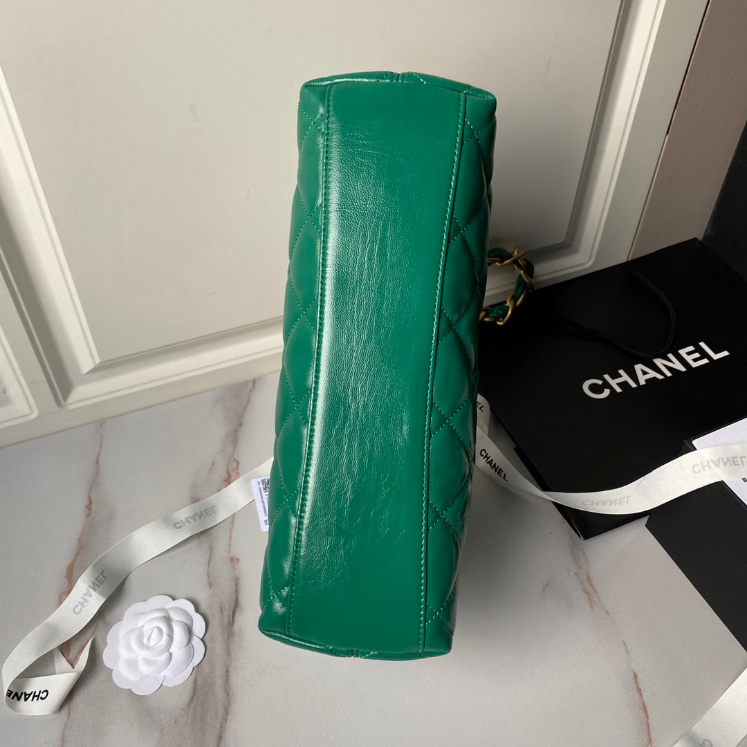 SAC HOBO 24A 38 CM EN CUIR DE VEAU VERT ET QUINCAILLERIE DORÉ