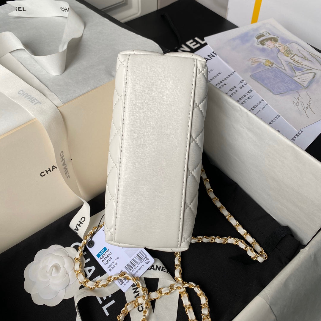 Pochette 24P avec chaîne 19 cm en cuir d'agneau blanc
