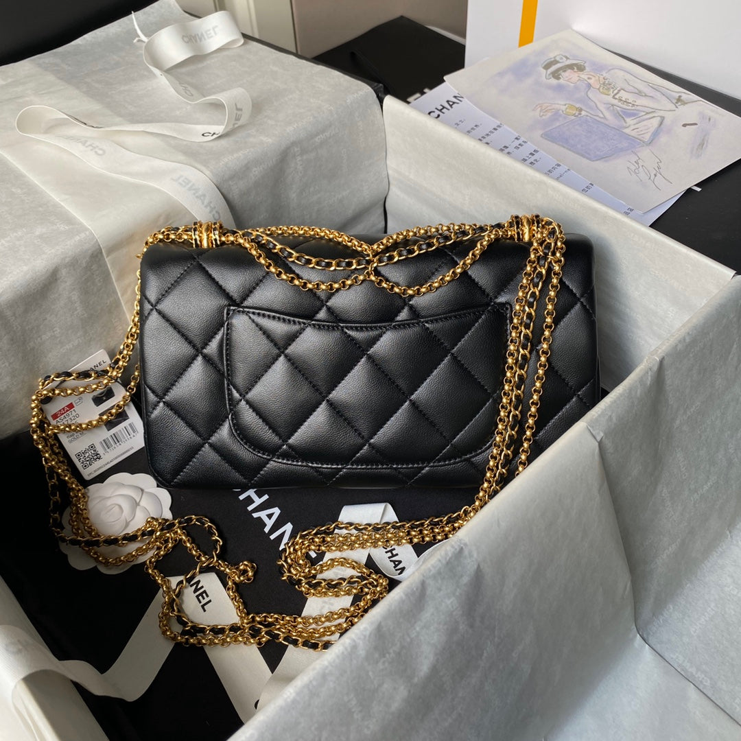 24A CLASSIC FLAP BAG 26CM BLACK LAMBSKIN GOLD HARDWARE