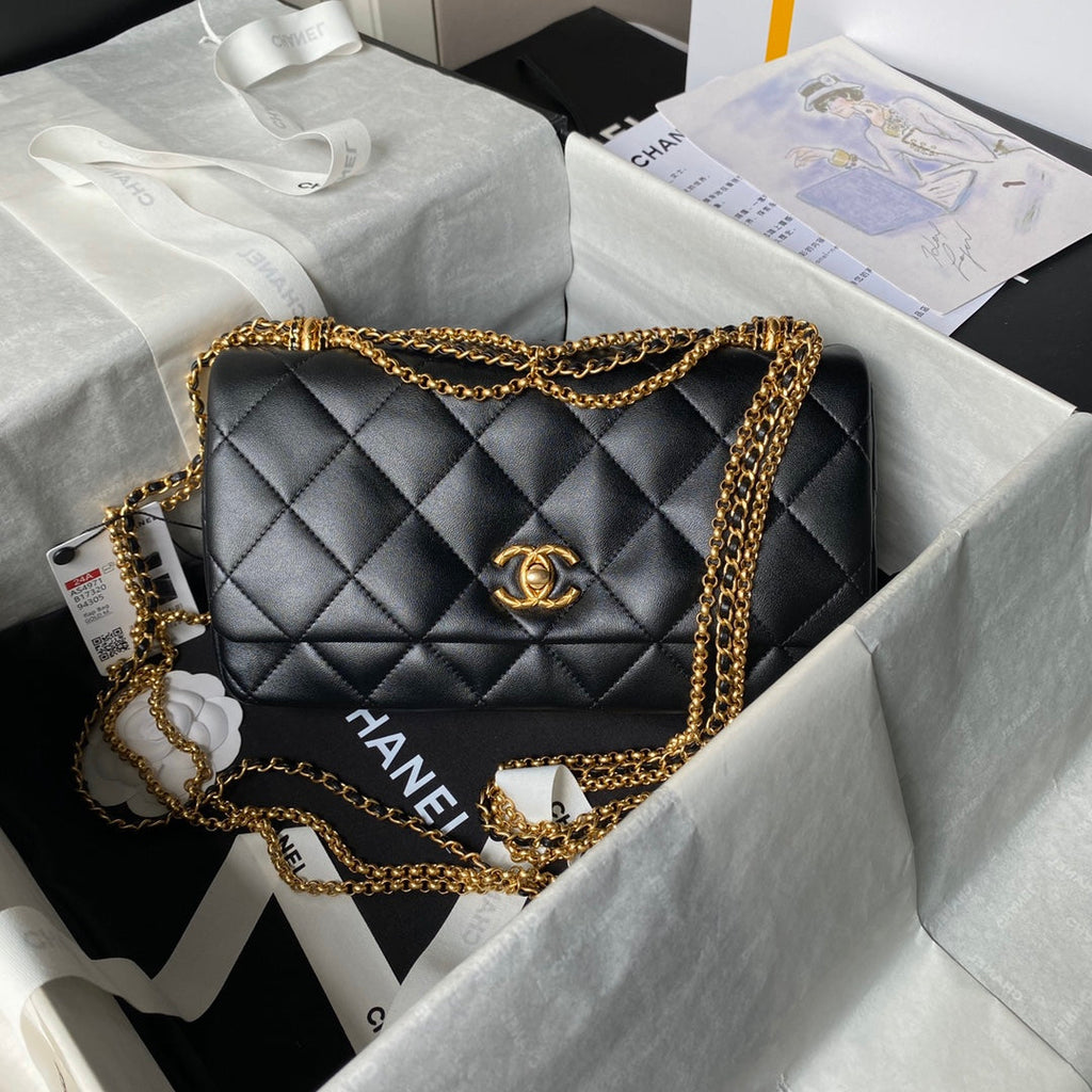 24A CLASSIC FLAP BAG 26CM BLACK LAMBSKIN GOLD HARDWARE