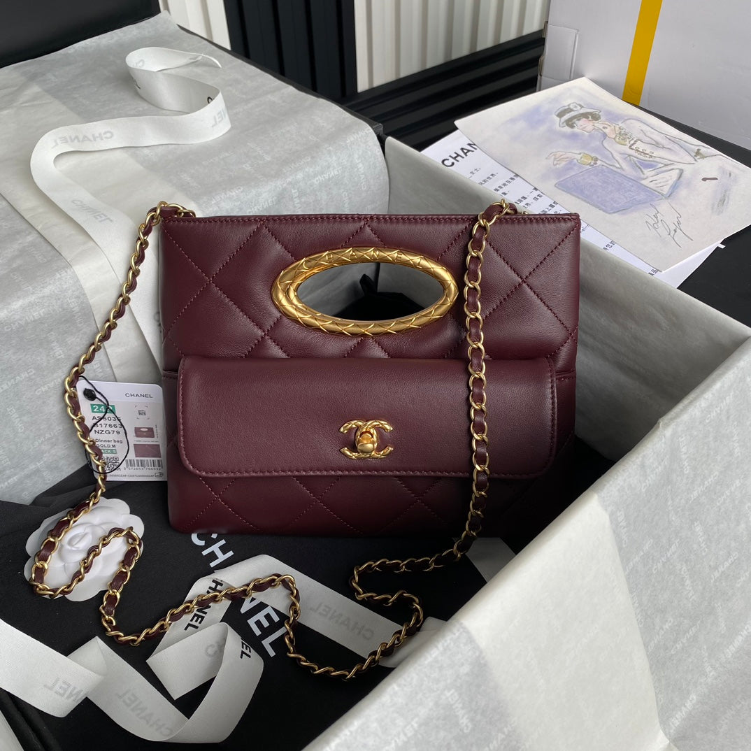 CC 24B CLUTH 25CM BURGUNDY LAMBSKIN