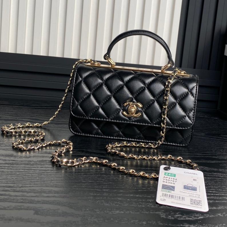 CC 24B SAC TENDANCE 18,5 CM CUIR D'AGNEAU NOIR QUINCAILLERIE DORÉ