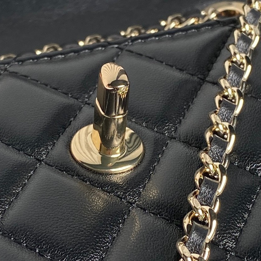 CC 24B SAC TENDANCE 18,5 CM CUIR D'AGNEAU NOIR QUINCAILLERIE DORÉ