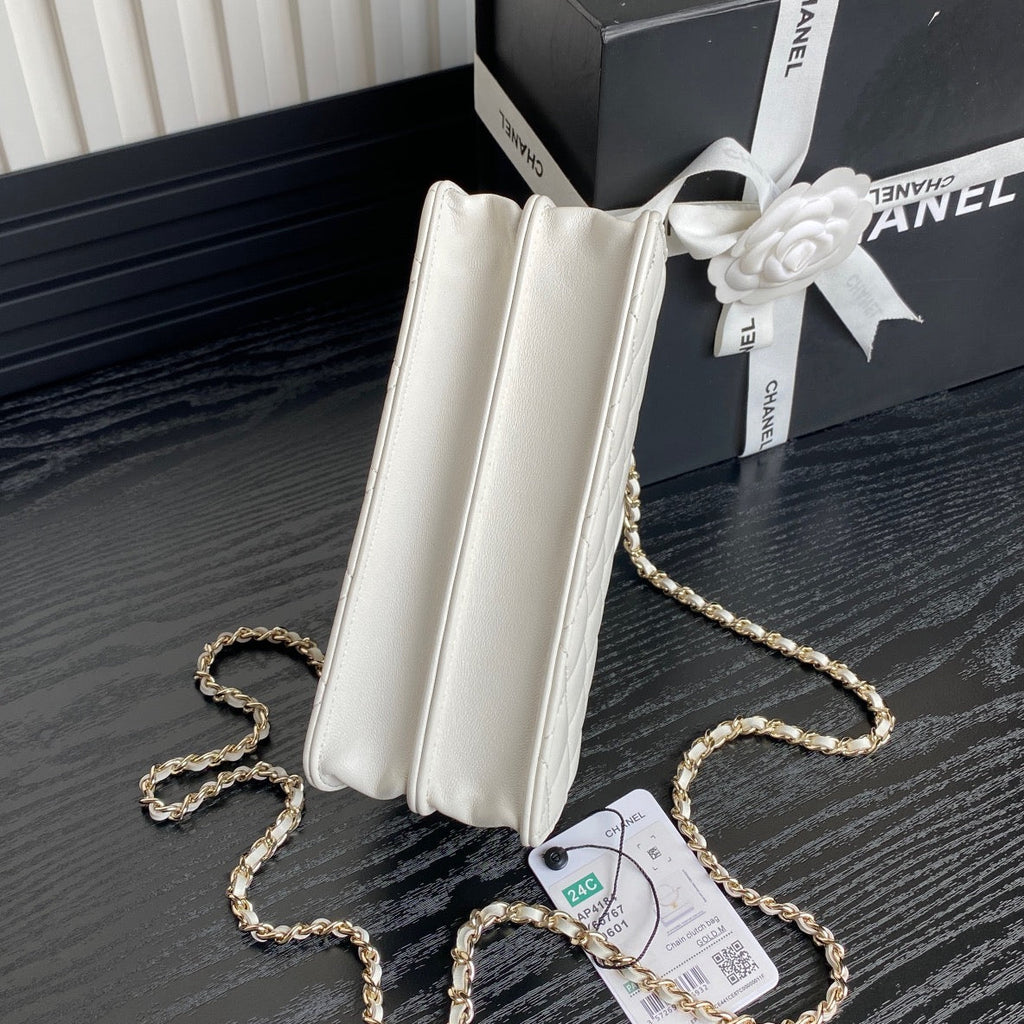 CC 24B SAC TENDANCE 18,5 CM CUIR D'AGNEAU BLANC QUINCAILLERIE DORÉ