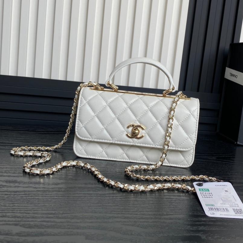 CC 24B SAC TENDANCE 18,5 CM CUIR D'AGNEAU BLANC QUINCAILLERIE DORÉ
