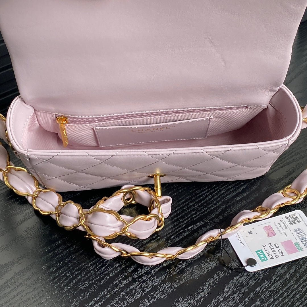 CC 24K MINI SAC À RABAT 21CM CUIR D'AGNEAU VIOLET CLAIR QUINCAILLERIE DORÉ