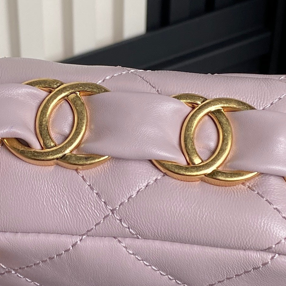 CC 24K MINI SAC À RABAT 21CM CUIR D'AGNEAU VIOLET CLAIR QUINCAILLERIE DORÉ