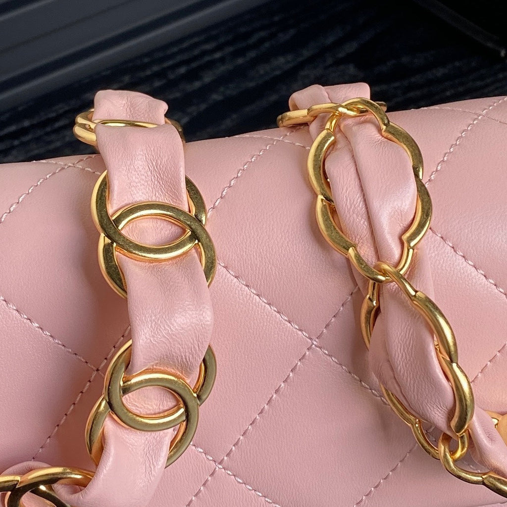 CC 24K MINI FLAP BAG 21CM PINK LAMBSKIN GOLD HARDWARE