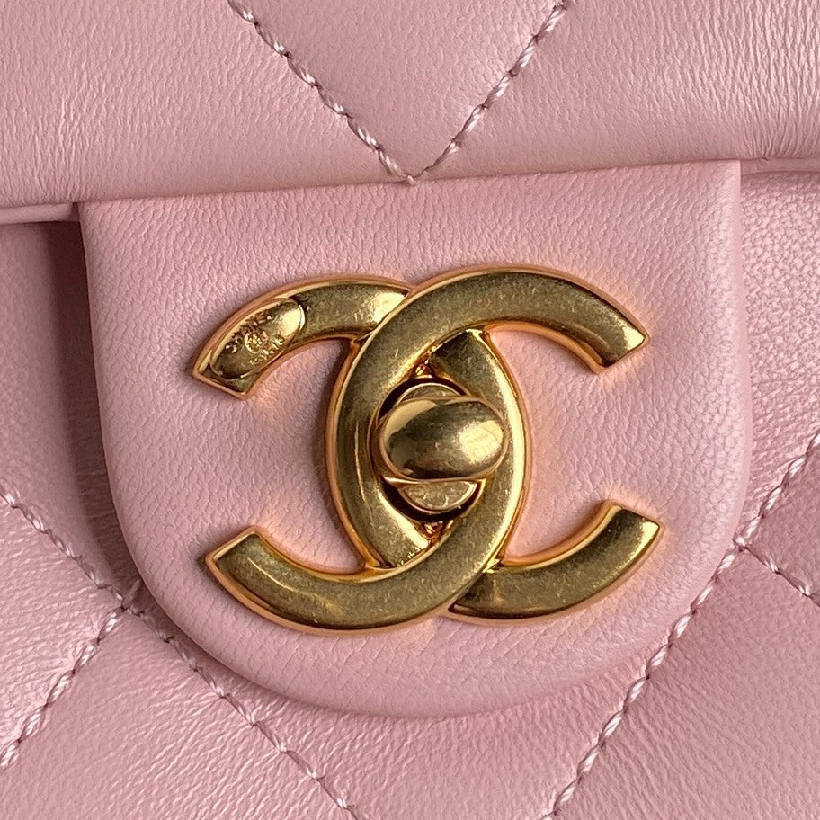 CC 24K MINI FLAP BAG 21CM PINK LAMBSKIN GOLD HARDWARE