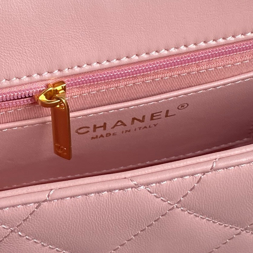 CC 24K MINI FLAP BAG 21CM PINK LAMBSKIN GOLD HARDWARE