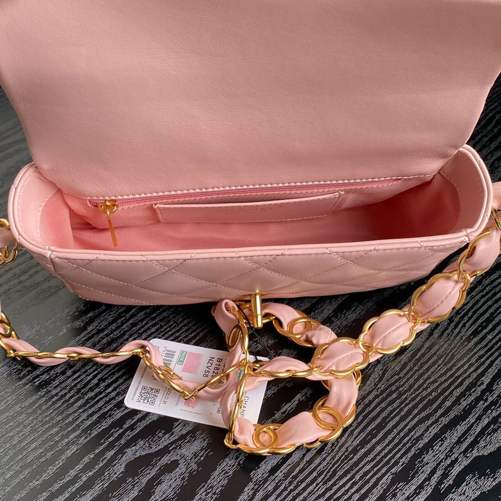 CC 24K MINI FLAP BAG 21CM PINK LAMBSKIN GOLD HARDWARE