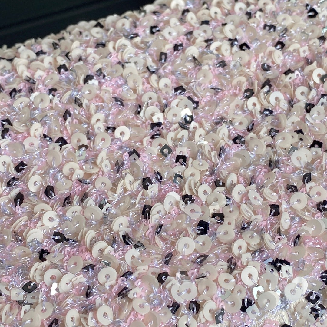 CC 24K FLAP BAG 20CM PINK WHITE SEQUIN BEIGE LAMBSKIN