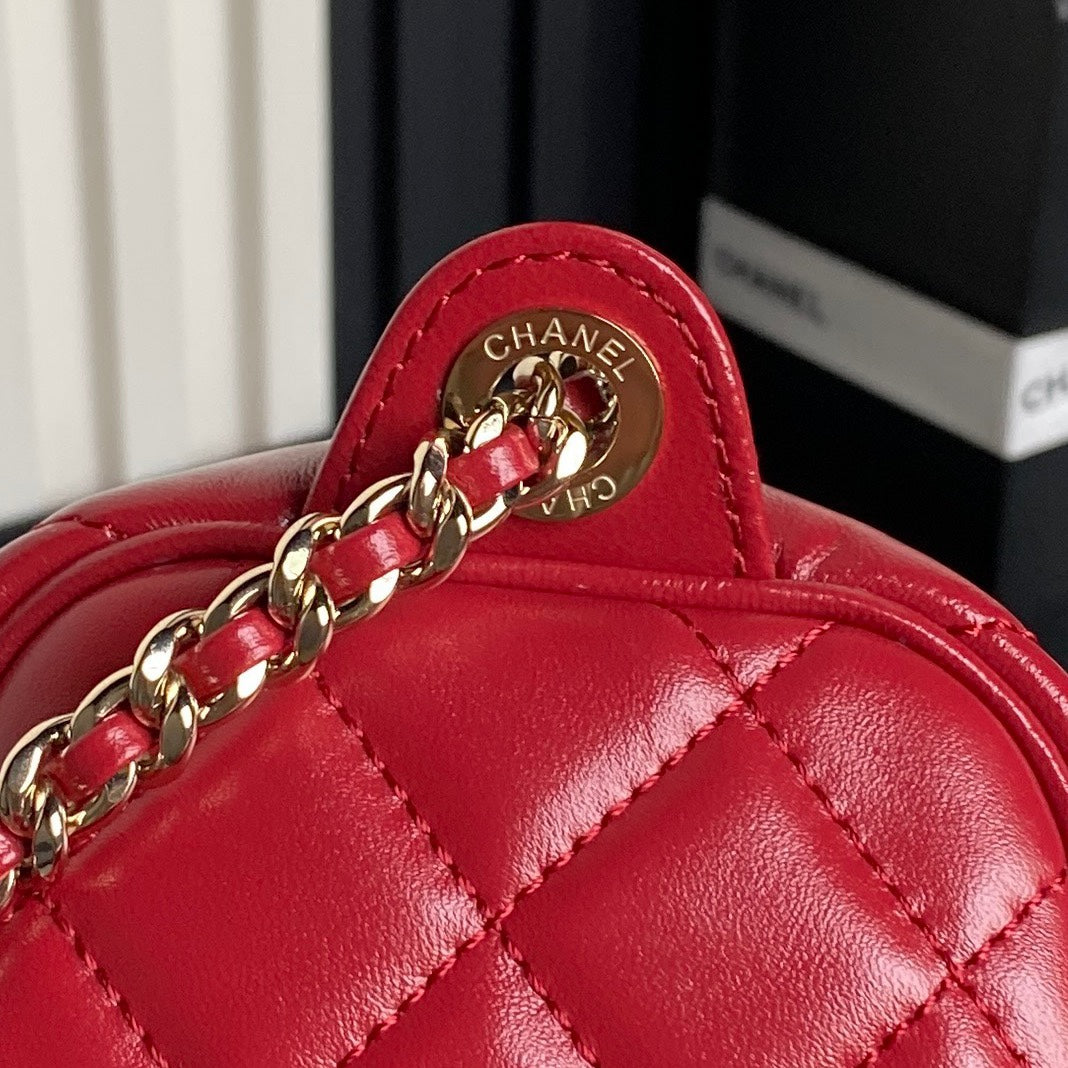 24K CAMERA BAG RED CALFSKIN GOLD HARDWARE