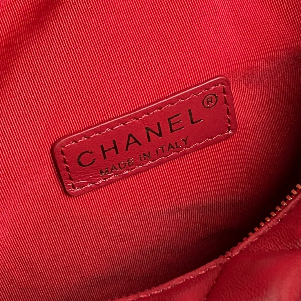 24K CAMERA BAG RED CALFSKIN GOLD HARDWARE