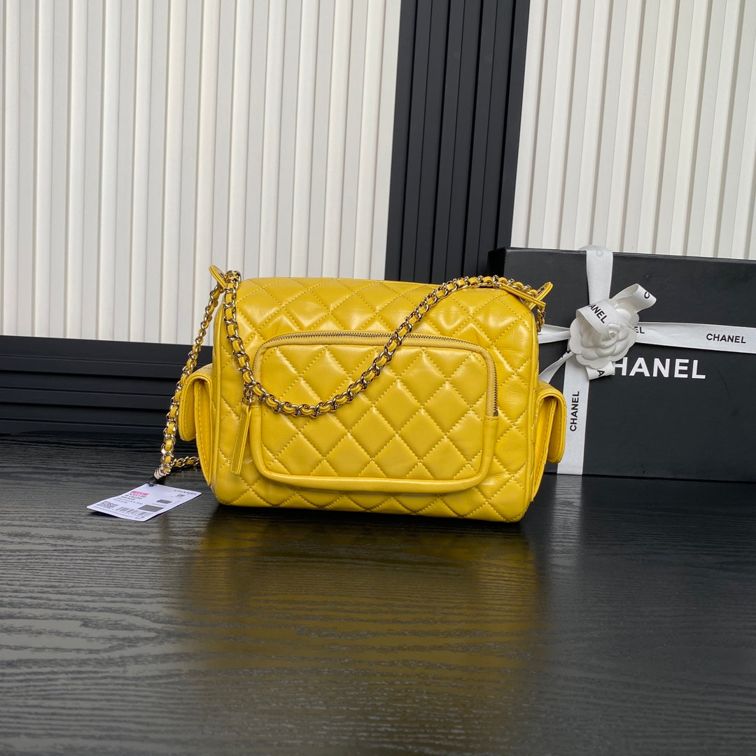 24K CAMERA BAG YELLOW CALFSKIN GOLD HARDWARE