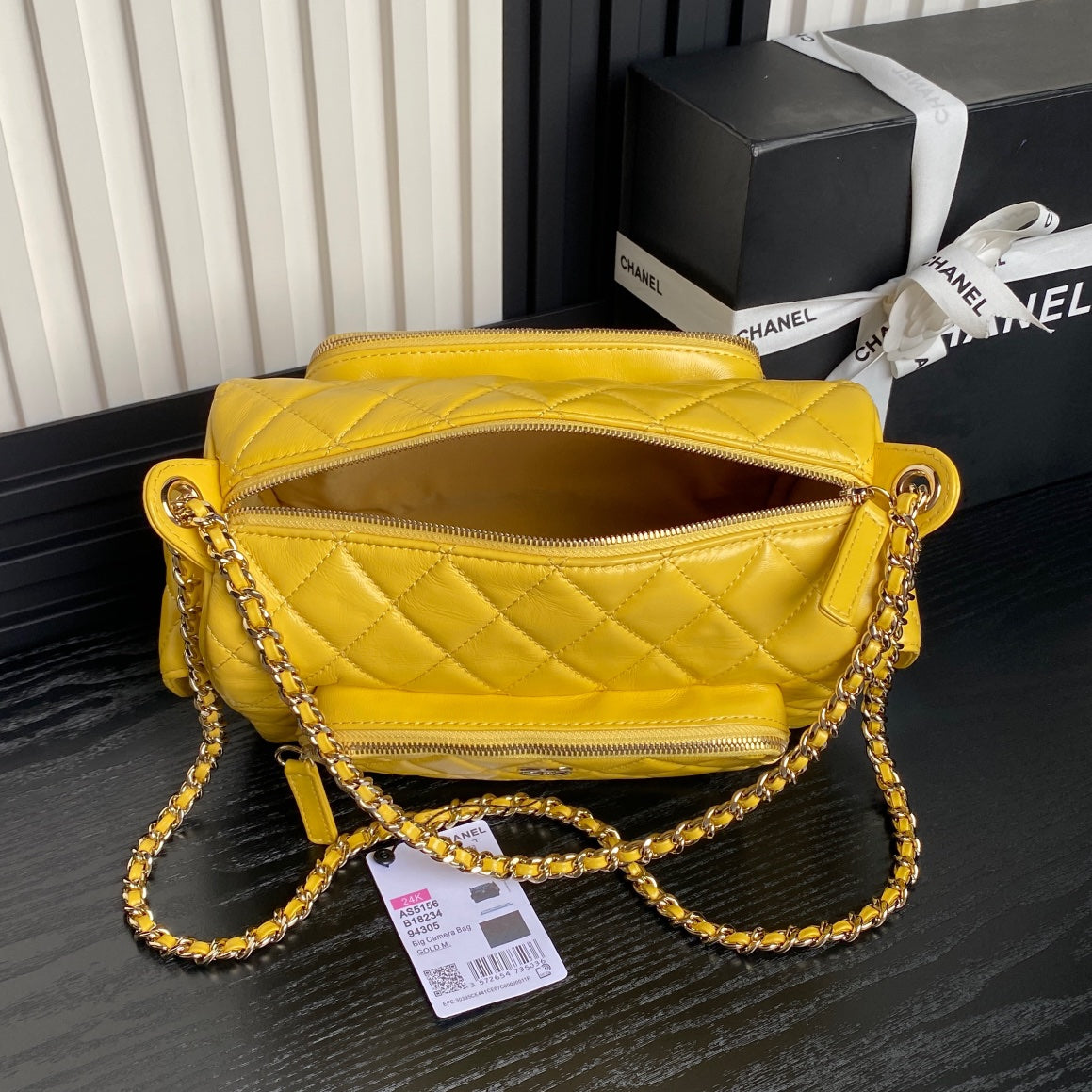 24K CAMERA BAG YELLOW CALFSKIN GOLD HARDWARE