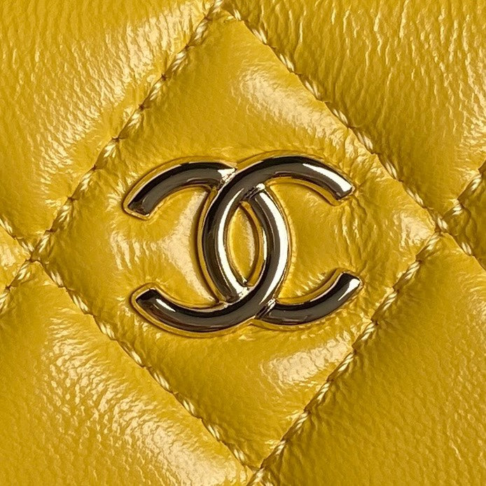 SAC APPAREIL PHOTO 24K EN CUIR DE VEAU JAUNE ET QUINCAILLERIE OR