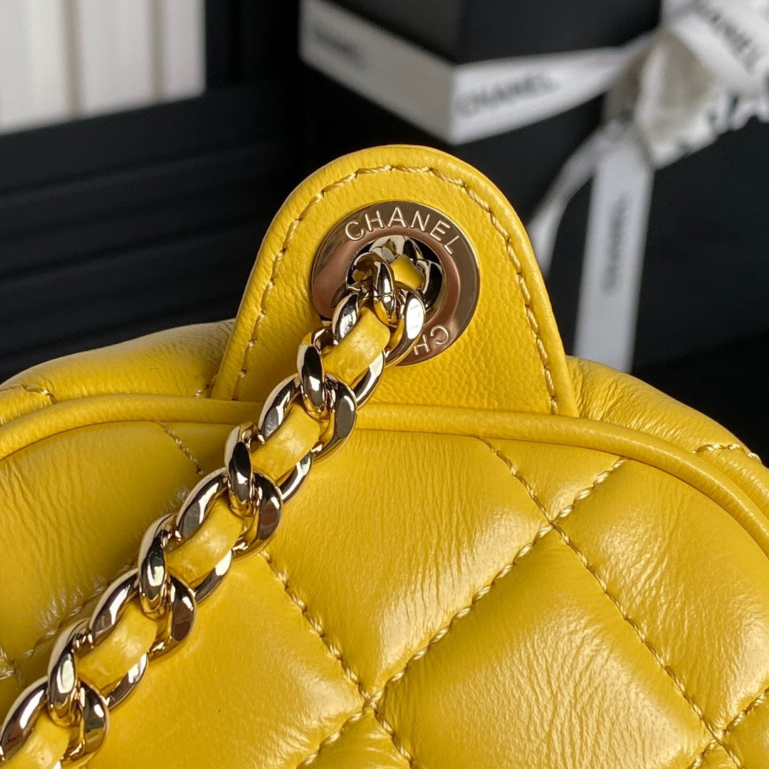 SAC APPAREIL PHOTO 24K EN CUIR DE VEAU JAUNE ET QUINCAILLERIE OR