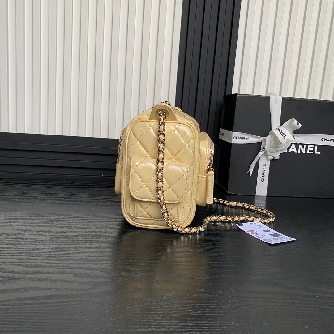 24K CAMERA BAG BEIGE CALFSKIN GOLD HARDWARE