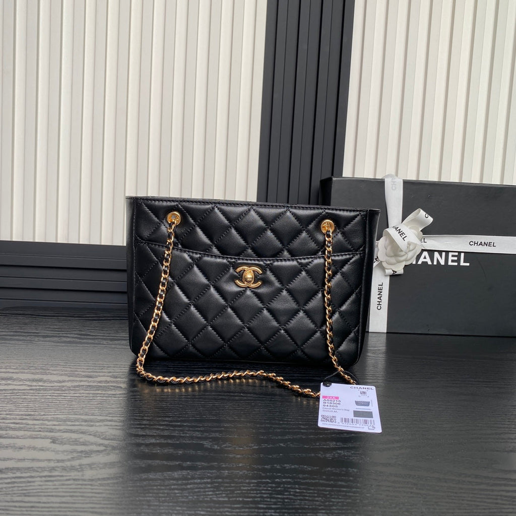 SAC CABAS 24K 28CM CUIR DE VEAU NOIR QUINCAILLERIE OR