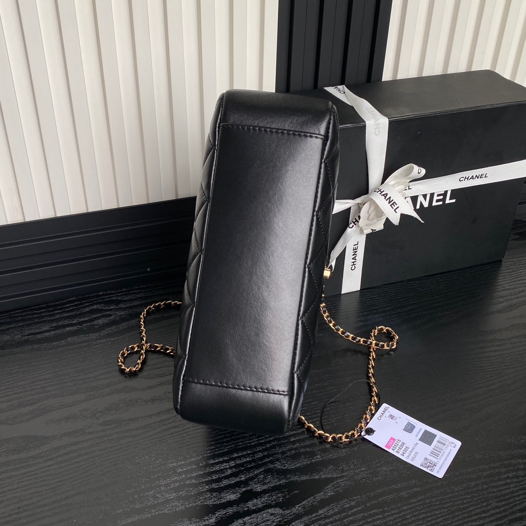SAC CABAS 24K 28CM CUIR DE VEAU NOIR QUINCAILLERIE OR
