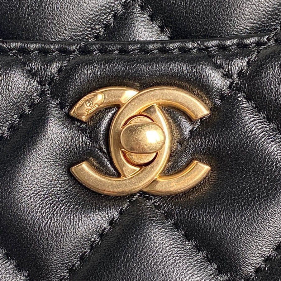 SAC CABAS 24K 28CM CUIR DE VEAU NOIR QUINCAILLERIE OR