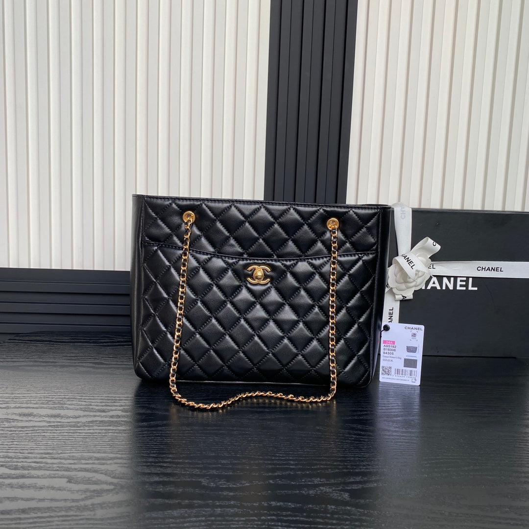 24K SHOPPING BAG 32CM BLACK CALFSKIN GOLD HARDWARE