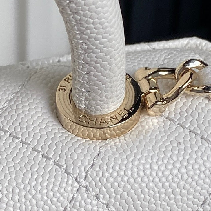 CC 24K COCO HANDLE NANO 14,5 CM CUIR DE VEAU GRAINÉ BLANC QUINCAILLERIE DORÉ 