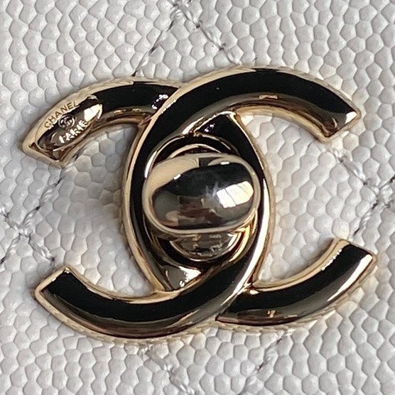 CC 24K COCO HANDLE NANO 14,5 CM CUIR DE VEAU GRAINÉ BLANC QUINCAILLERIE DORÉ 