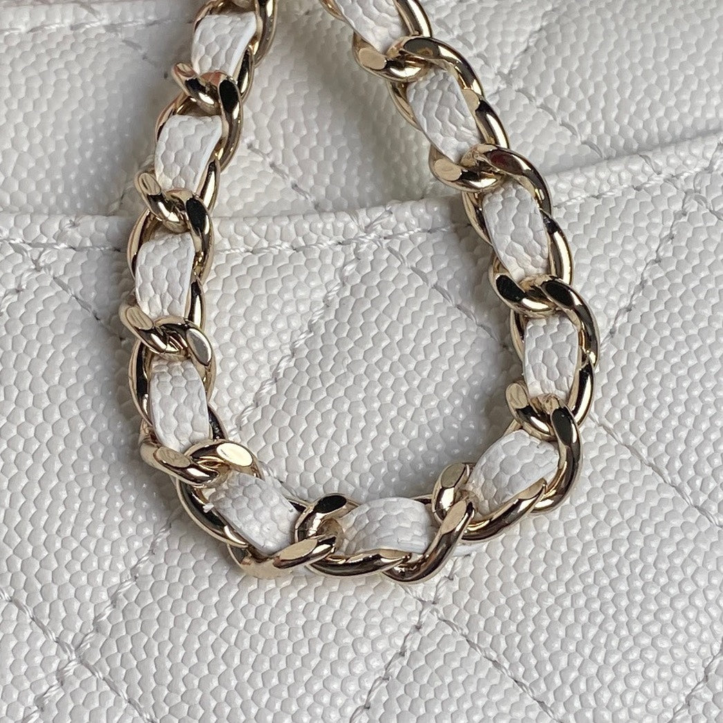 CC 24K COCO HANDLE NANO 14,5 CM CUIR DE VEAU GRAINÉ BLANC QUINCAILLERIE DORÉ 
