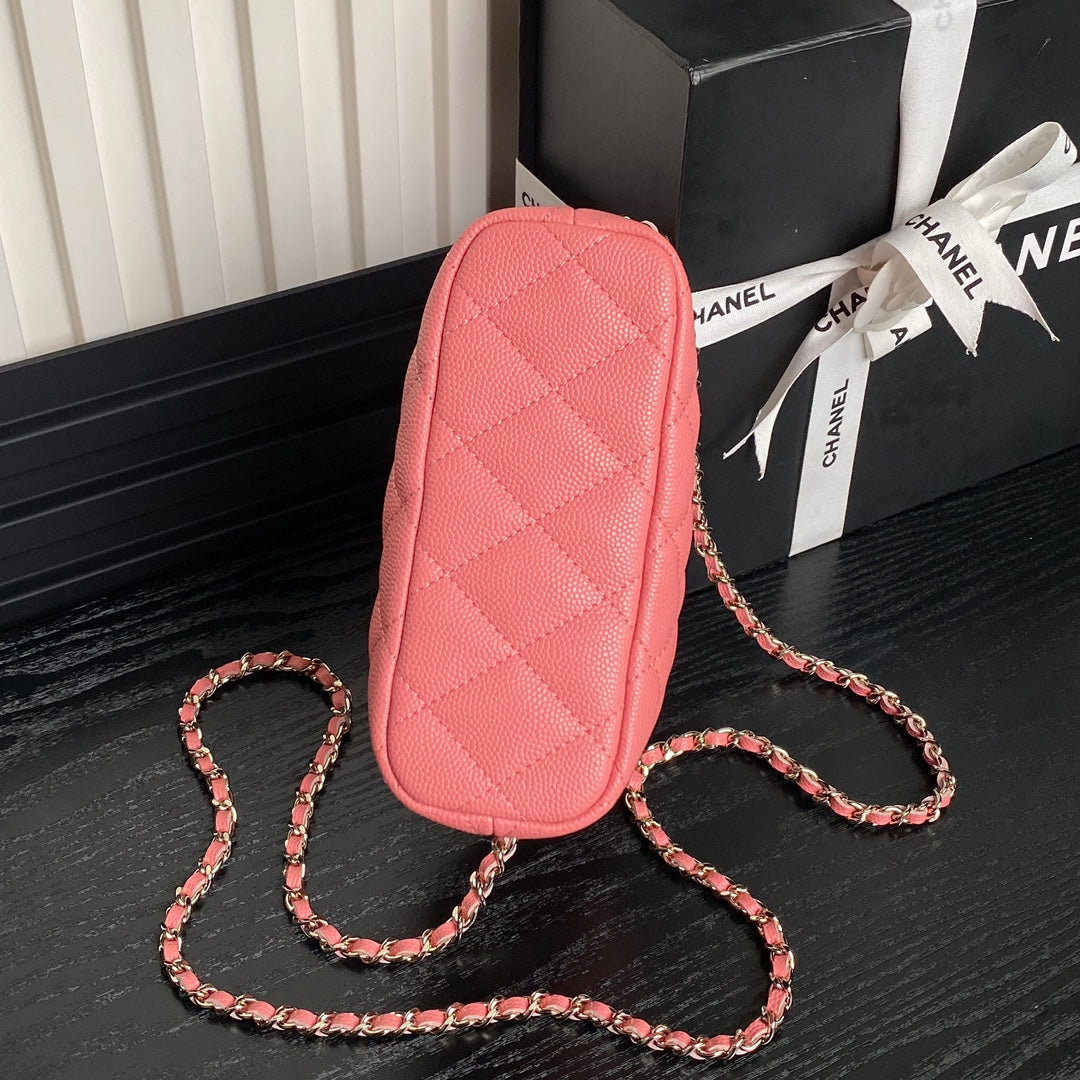 Sac Hobo CC 25C 21,5 cm avec poignée supérieure en cuir de veau grainé rose foncé
